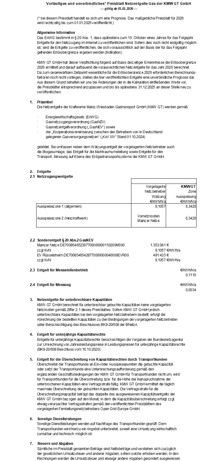 Preisblatt Vorschau